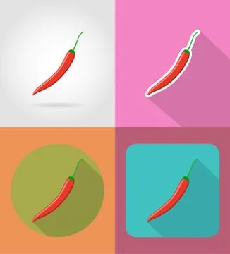 Pepper vegetable flat icons with the shadow vector illustration Stock Illustration