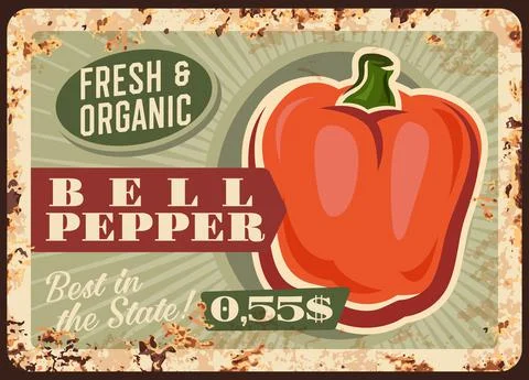 Pepper vegetable metal plate rusty, farm market Stock Illustration
