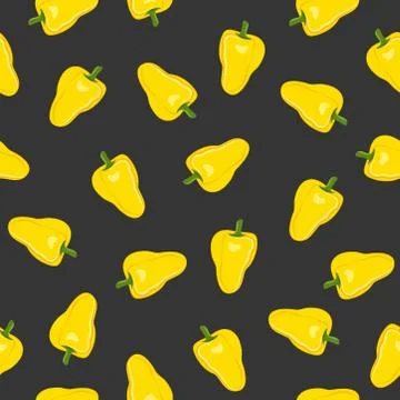 Pepper vegetables seamless pattern on black background, yellow sweet peppers  Stock Illustration