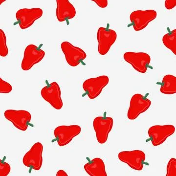 Pepper vegetables seamless pattern on white background, Red sweet peppers ing 스톡 일러스트