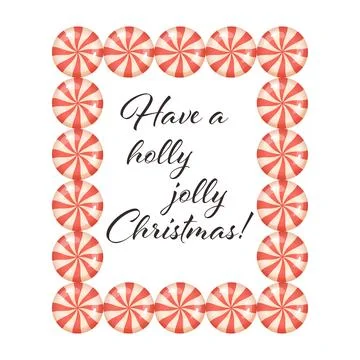 Peppermint candy border poster with Christmas greeting quote design Stock Illustration