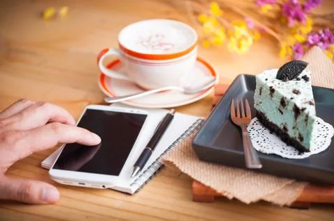 Peppermint cheese cake in cafe Stock Photos