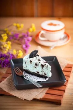 Peppermint cheese cake in cafe Stock Photos