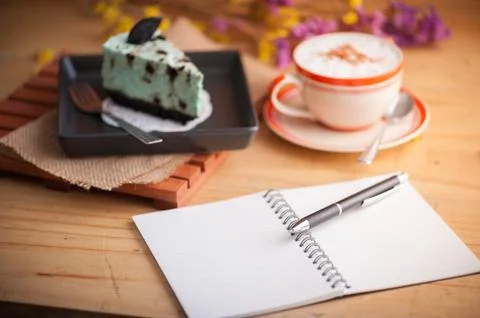 Peppermint cheese cake in cafe Stock Photos