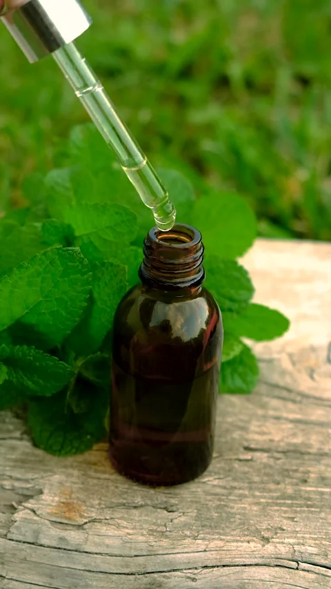 Peppermint essential oil in the garden. Selective focus. Stock Footage 321369724