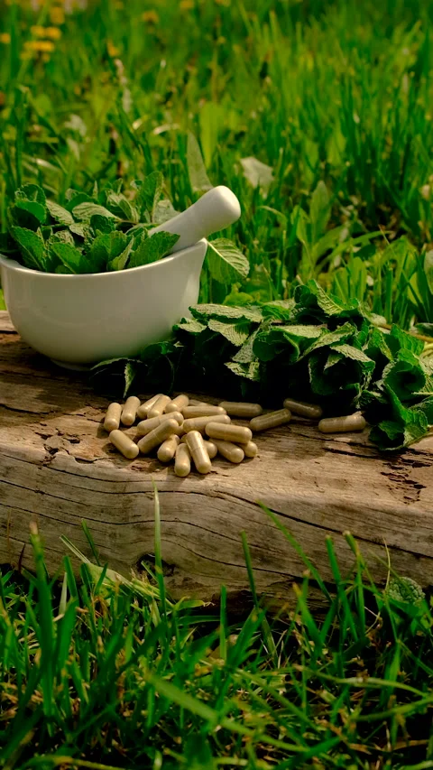 Peppermint extract essential oil and supplements. Selective focus. Stock Footage 310054635