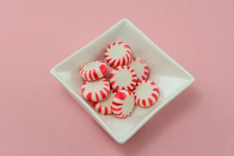 Peppermint hard candy in candy dish Stock Photos