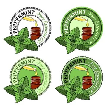 Peppermint. Set of essential oil labels. Stock Illustration