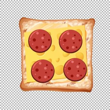 Pepperoni and cheese on bread on transparent background Illustrazione stock