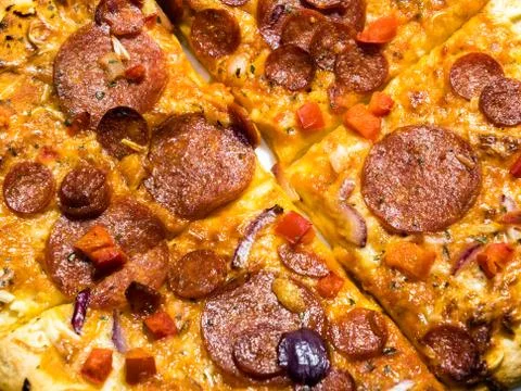Pepperoni and chorizo pizza. Stock Photos
