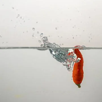 Pepperoni drops in water Stock Photos