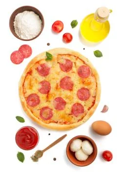 Pepperoni pizza and ingredients Stock Photos