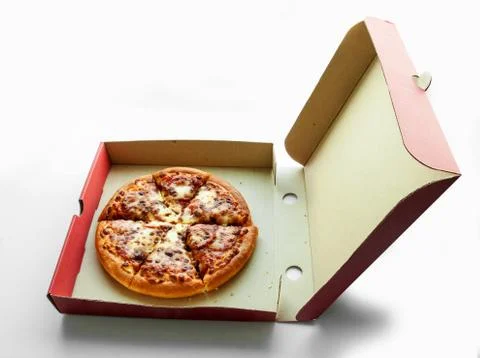 Pepperoni pizza in box Stock Photos
