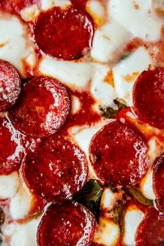 Pepperoni Pizza In Close-up View Stock Photos
