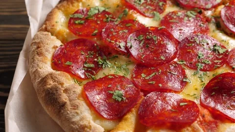 Pepperoni pizza. Closeup. Rotating Stock Footage 146413770