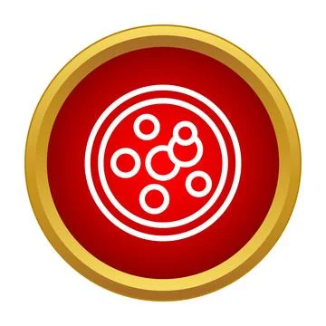 Pepperoni pizza icon in red circle, gold frame Stock Illustration