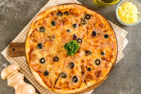 Pepperoni pizza with olive Stock Photos
