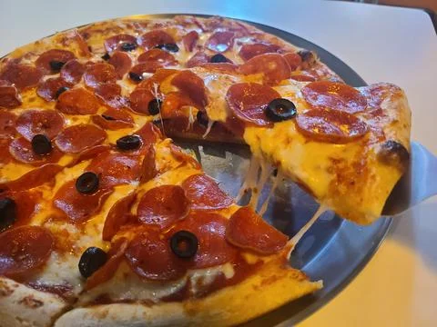 Pepperoni pizza Foto stock