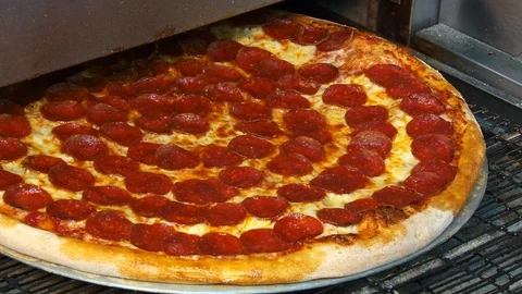 Pepperoni Pizza Round Oven Stock Footage 112663618