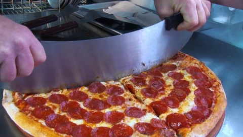 Pepperoni Pizza Round Slicing Stock Footage 112662135