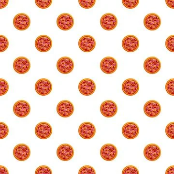 Pepperoni pizza seamless pattern on white background Stock Illustration