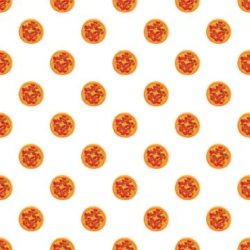 Pepperoni pizza seamless pattern on white background Stock Illustration