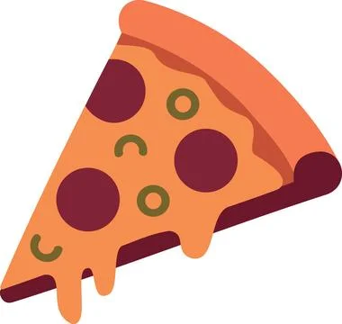 Pepperoni pizza slice flat vector icon isolated on white background Stock Illustration