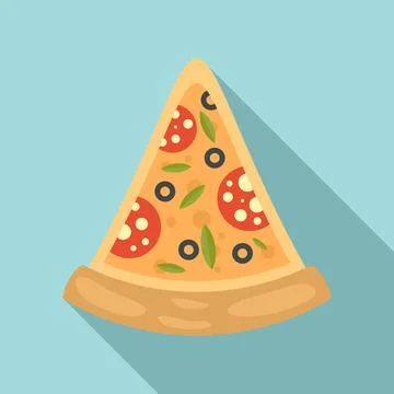 Pepperoni pizza slice icon, flat style 스톡 일러스트