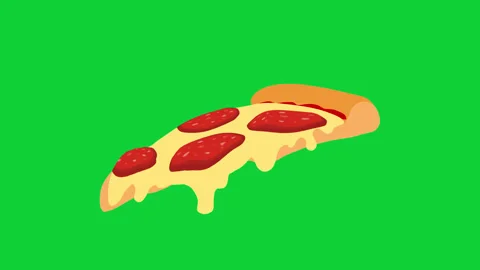 Pepperoni pizza slice with melted cheese on green background cartoon animation Stock Footage 309362889