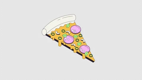 Pepperoni pizza slice with melted cheese 2D cartoon object animation Stock Footage 337408085