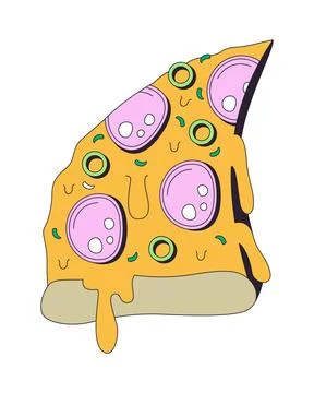 Pepperoni pizza slice with melted cheese 2D cartoon object Stock Illustration
