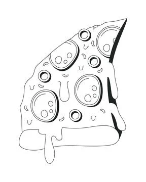 Pepperoni pizza slice with melted cheese 2D line object Stock Illustration