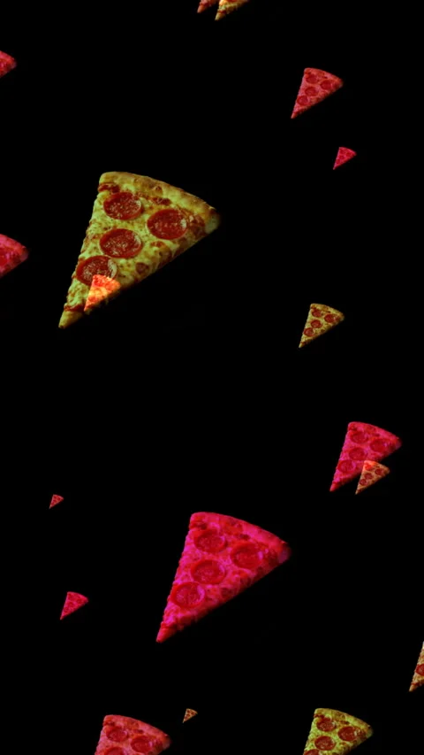 Pepperoni Pizza Slices Falling Pattern on Black Background vertical video Stock Footage 340925053