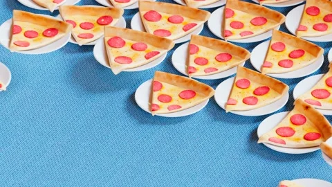 Pepperoni pizza slices with mozarella on thin crust on a plates. Take away Stock Footage 202281300