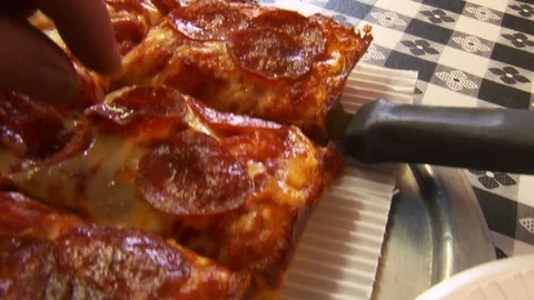 Pepperoni Pizza Square Tight Stock Footage 112662316