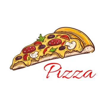 Pepperoni pizza thin slice isolated sketch Stock Illustration