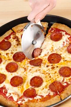 Pepperoni pizza on a tray Stock Photos