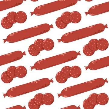 Pepperoni sausage seamless pattern Stockillustratie