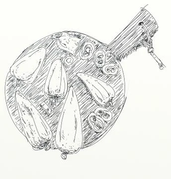 Peppers cut on chopping board Stock Illustration