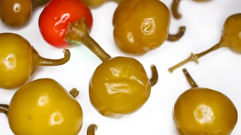 Peppers green red pepper on rotating plate Stock Footage 110618351