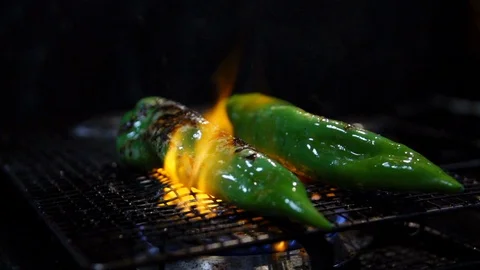 Peppers on grill Slow Motion 2 Stock Footage 126308372