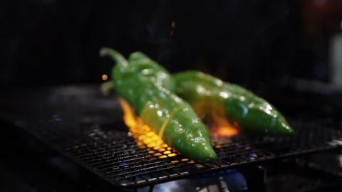 Peppers on grill Slow Motion 3 Stock Footage 126308367