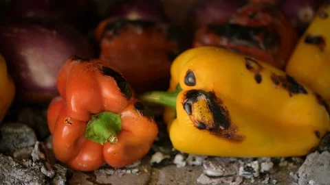 Peppers grilled over the coals Stock Footage 93486571