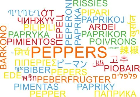 Peppers multilanguage wordcloud background concept Stock Illustration