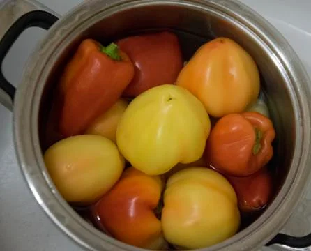 Peppers in a Pot Stock Photos