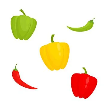 Peppers set icon. Red, yellow and green pepper fresh vegetables. Stock Illustration