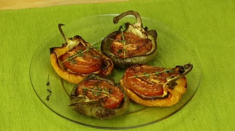 Peppers stuffed with tomatoes Stock Footage 43368242