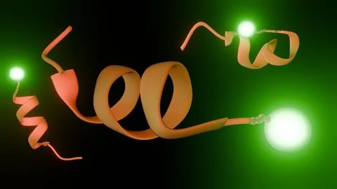 A peptide linker probe. A fluorophore with a linker to an alpha-helix ribbon. Stock Illustration