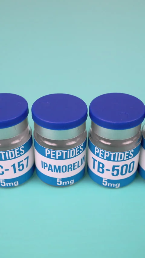 Peptide Vials Labeled BPC-157, Ipamorelin, TB-500, GHK-CU, Semaglutide, CJC.. Vídeos de archivo 342108410