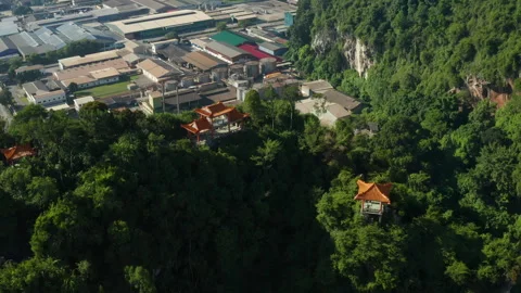 Perak Cave Temple and limestone hills aerial view, Ipoh, Malaysia Stock Footage 249042532